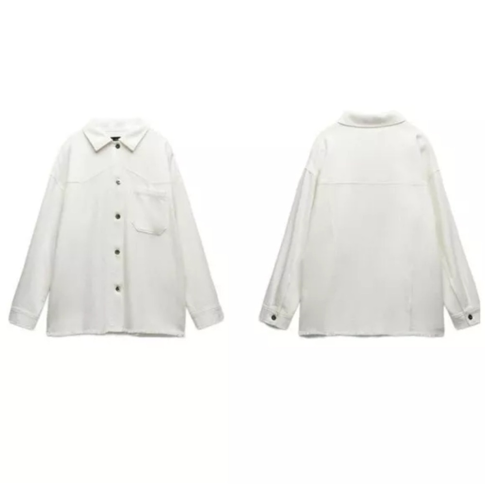 NWT Women’s Size Small Zara Frayed Oversized Button-down Shirt 100% Cotton White